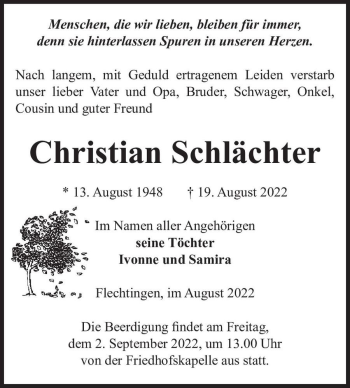 Traueranzeige von Christian Schlächter  von Magdeburger Volksstimme