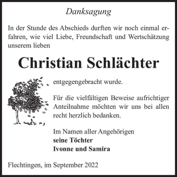 Traueranzeige von Christian Schlächter  von Magdeburger Volksstimme