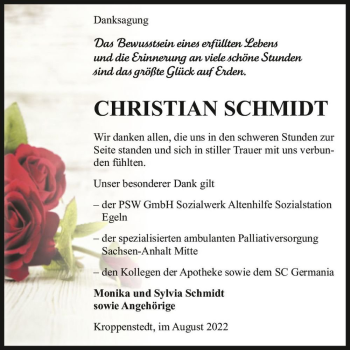 Traueranzeige von Christian Schmidt  von Magdeburger Volksstimme