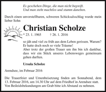 Traueranzeige von Christian Scholze  von Magdeburger Volksstimme