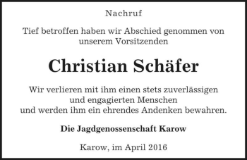 Traueranzeige von Christian Schäfer  von Magdeburger Volksstimme