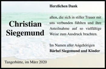 Traueranzeige von Christian Siegemund  von Magdeburger Volksstimme