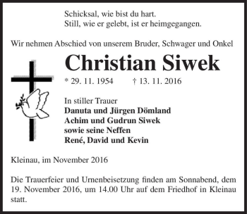 Traueranzeige von Christian Siwek  von Magdeburger Volksstimme