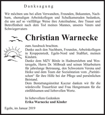 Traueranzeige von Christian Warnecke  von Magdeburger Volksstimme