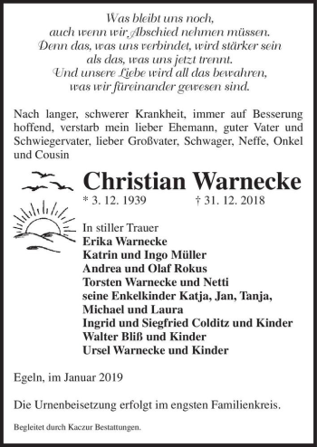 Traueranzeige von Christian Warnecke  von Magdeburger Volksstimme