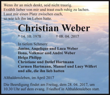 Traueranzeige von Christian Weber  von Magdeburger Volksstimme