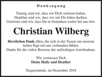 Traueranzeige von Christian Wilberg  von Magdeburger Volksstimme