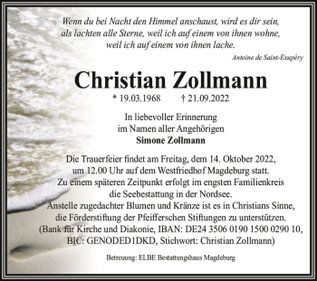 Traueranzeige von Christian Zollmann  von Magdeburger Volksstimme