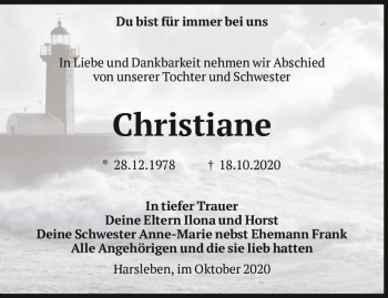 Traueranzeige von Christiane  von Magdeburger Volksstimme