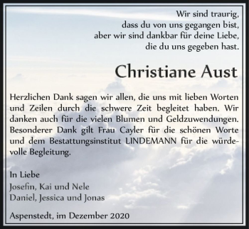 Traueranzeige von Christiane Aust  von Magdeburger Volksstimme