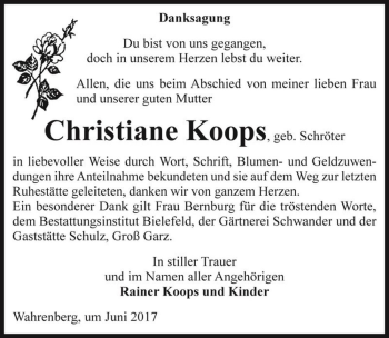 Traueranzeige von Christiane Koops, (geb. Schröter)  von Magdeburger Volksstimme