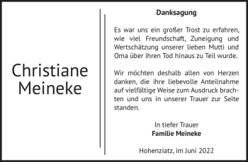 Traueranzeige von Christiane Meineke  von Magdeburger Volksstimme