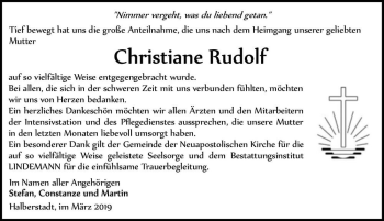 Traueranzeige von Christiane Rudolf  von Magdeburger Volksstimme