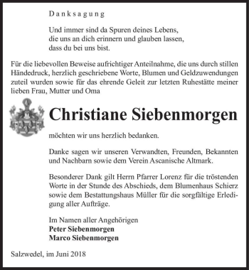 Traueranzeige von Christiane Siebenmorgen  von Magdeburger Volksstimme
