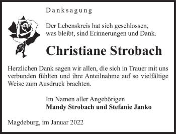 Traueranzeige von Christiane Strobach  von Magdeburger Volksstimme