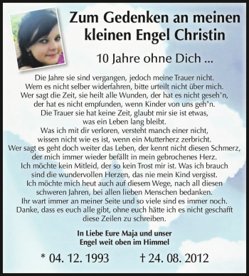 Traueranzeige von Christin  von Magdeburger Volksstimme