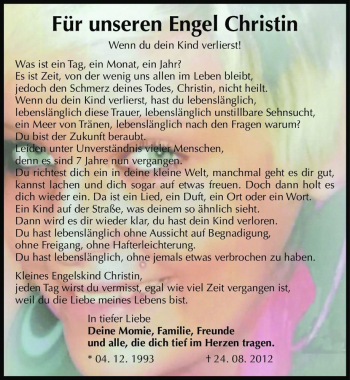 Traueranzeige von Christin  von Magdeburger Volksstimme