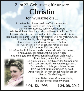 Traueranzeige von Christin  von Magdeburger Volksstimme