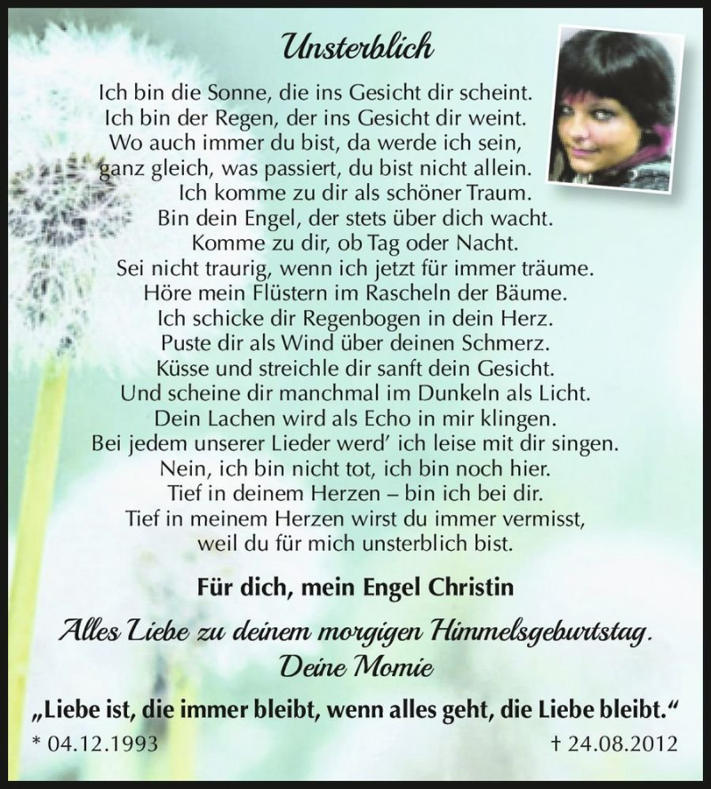  Traueranzeige für Christin  vom 03.12.2022 aus Magdeburger Volksstimme