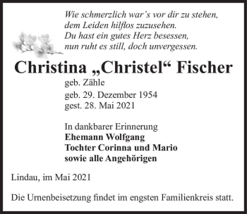 Traueranzeige von Christina 