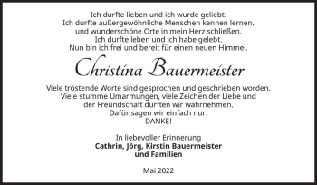 Traueranzeige von Christina Bauermeister  von Magdeburger Volksstimme
