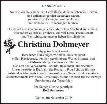 Traueranzeige von Christina Dohmeyer  von Magdeburger Volksstimme