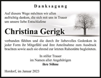 Traueranzeige von Christina Gerigk  von Magdeburger Volksstimme