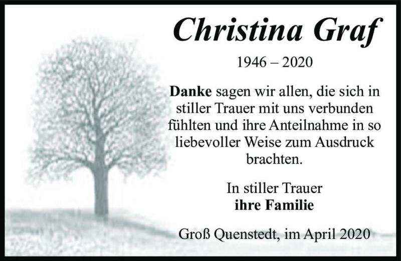 Traueranzeige für Christina Graf  vom 09.05.2020 aus Magdeburger Volksstimme