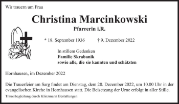 Traueranzeige von Christina Marcinkowski  von Magdeburger Volksstimme
