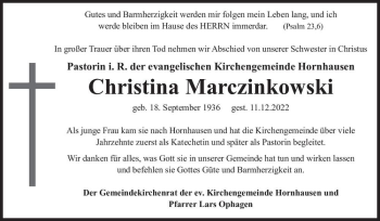 Traueranzeige von Christina Marczinkowski  von Magdeburger Volksstimme