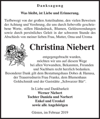 Traueranzeige von Christina Niebert  von Magdeburger Volksstimme