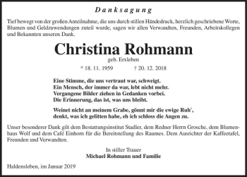 Traueranzeige von Christina Rohmann (geb. Erxleben)  von Magdeburger Volksstimme