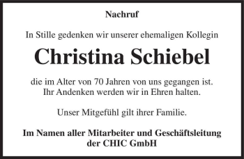 Traueranzeige von Christina Schiebel  von Magdeburger Volksstimme