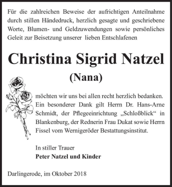 Traueranzeige von Christina Sigrid Natzel (Nana)  von Magdeburger Volksstimme