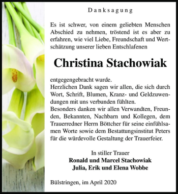 Traueranzeige von Christina Stachowiak  von Magdeburger Volksstimme
