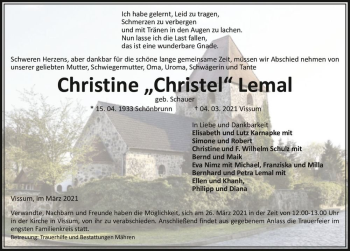 Traueranzeige von Christine 