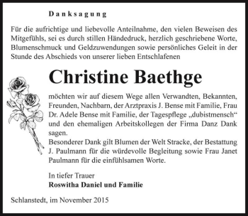Traueranzeige von Christine Baethge  von Magdeburger Volksstimme
