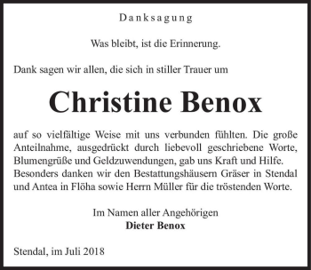 Traueranzeige von Christine Benox  von Magdeburger Volksstimme
