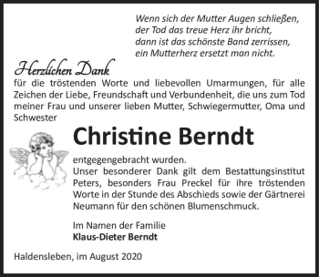 Traueranzeige von Christine Berndt  von Magdeburger Volksstimme