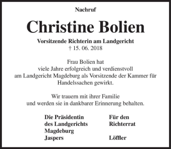 Traueranzeige von Christine Bolien  von Magdeburger Volksstimme