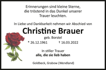 Traueranzeige von Christine Brauer (geb. Borstel)  von Magdeburger Volksstimme