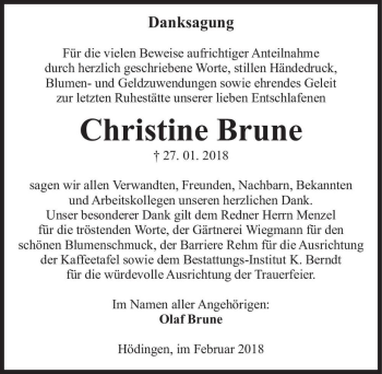Traueranzeige von Christine Brune  von Magdeburger Volksstimme