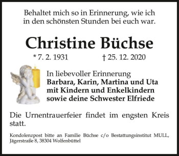 Traueranzeige von Christine Büchse  von Magdeburger Volksstimme
