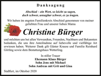Traueranzeige von Christine Bürger  von Magdeburger Volksstimme