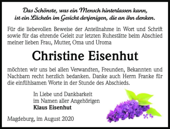Traueranzeige von Christine Eisenhut  von Magdeburger Volksstimme