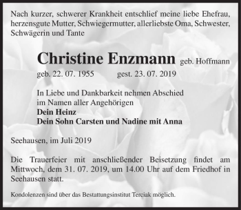 Traueranzeige von Christine Enzmann (geb. Hoffmann)  von Magdeburger Volksstimme