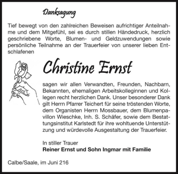 Traueranzeige von Christine Ernst  von Magdeburger Volksstimme