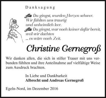 Traueranzeige von Christine Gernegroß  von Magdeburger Volksstimme