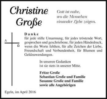 Traueranzeige von Christine Große  von Magdeburger Volksstimme