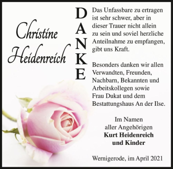 Traueranzeige von Christine Heidenreich  von Magdeburger Volksstimme